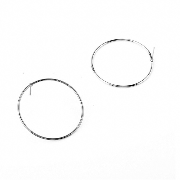 Silver Hollow Circle Stud Earrings - Picture 3 of 8